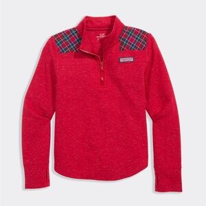 Vineyard Vines Red Plaid Dreamcloth Quarter-Zip Sweatshirt Small (7-8)